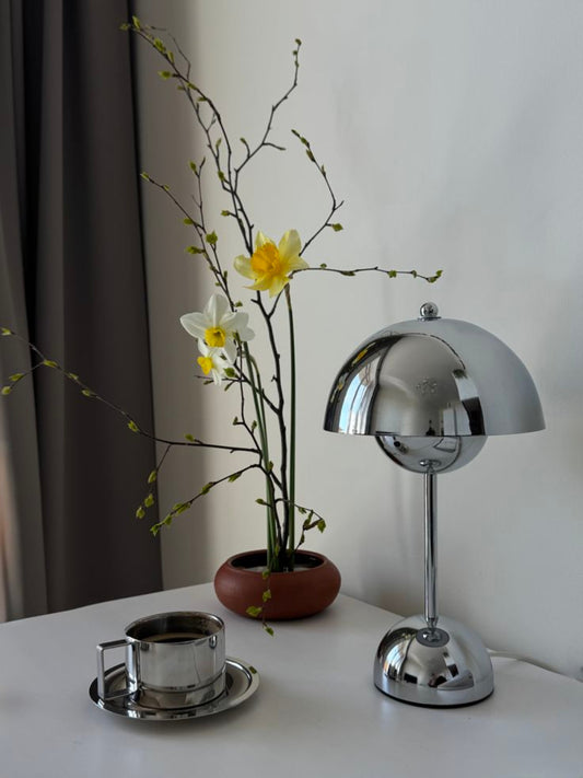CHROME SILVER OMINA MODERN CHROME MUSHROOM TABLE LAMP